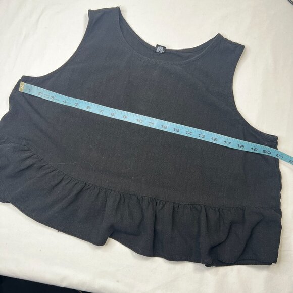 Prinbara Cropped Ruffle Tank Top Sleeveless Linen Blend Black XL - Picture 9 of 12